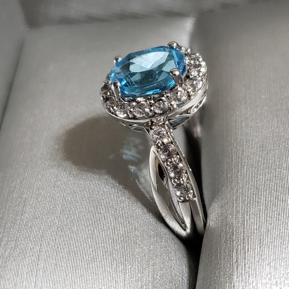 Zales Sterling Silver Blue Topaz w/white Sapphires Ring and Necklace set.  SZ 7 - Picture 2 of 13